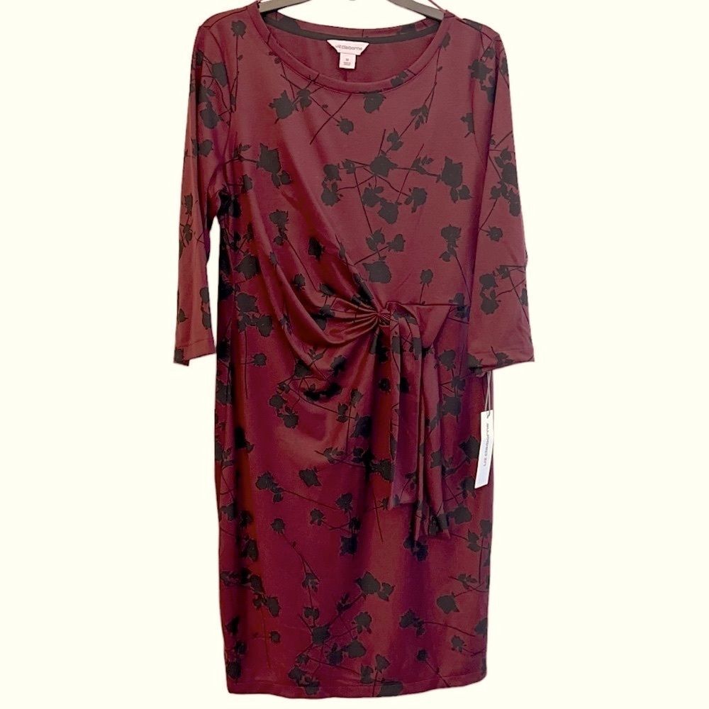 NEW🏷 Floral Burgundy Passion Floral Dress Size Medium Liz Claiborne long sleeve